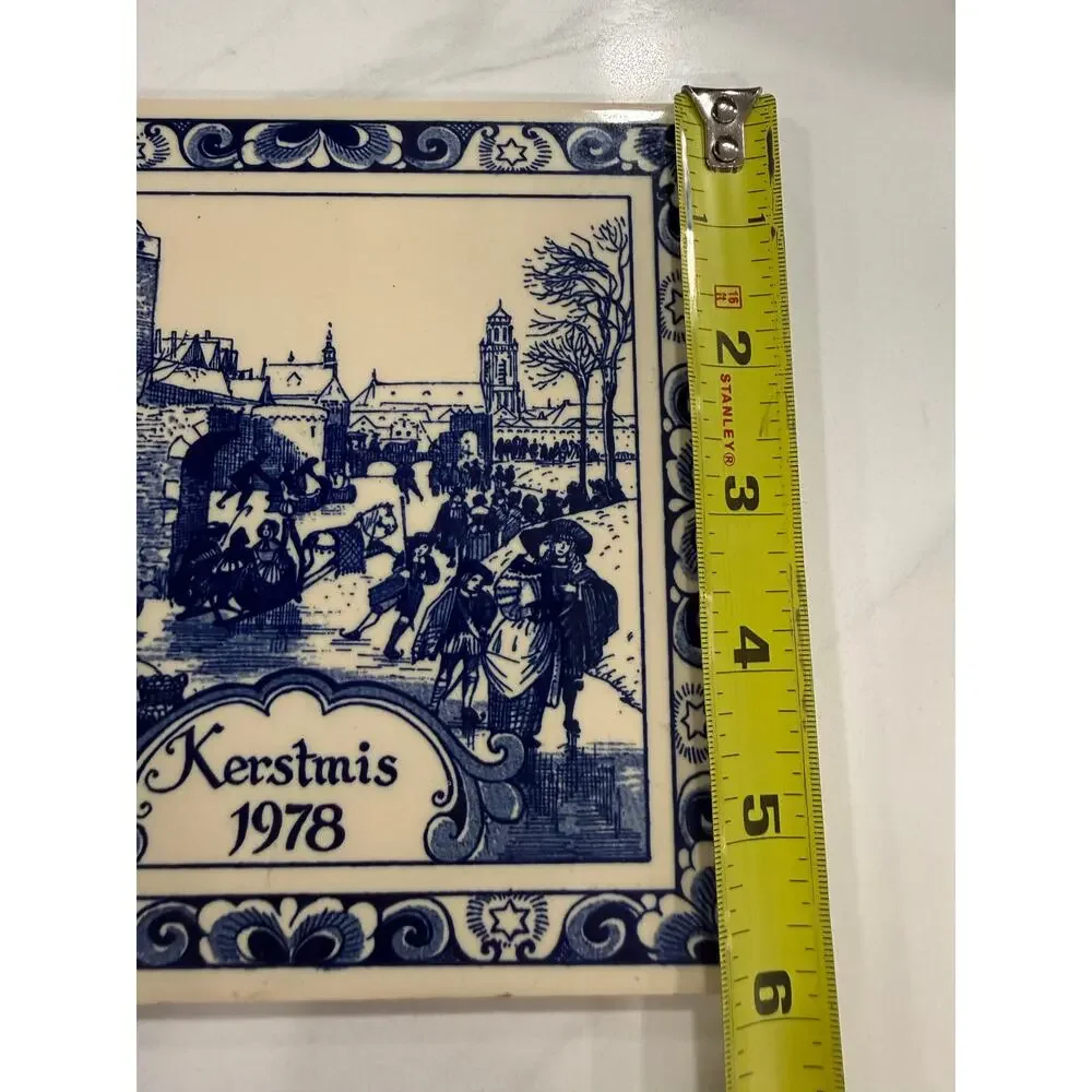 VINTAGE 1978 Kerstmis Holland Delft Blue Christmas Ceramic Tile 6 Inch Dutch